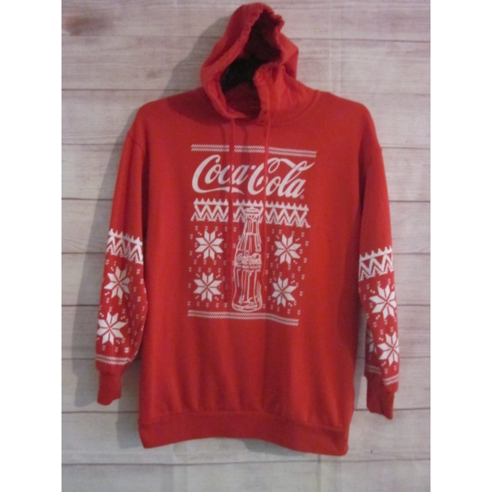 Coca-Cola Hoodie Women's Size Small Pullover Sweatshirt Long Sleeves Snowflakes
